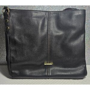 Anne Klein Black 3+ Section Pebbled Leather Tote Polka Dot Lining Work Y2K Chic